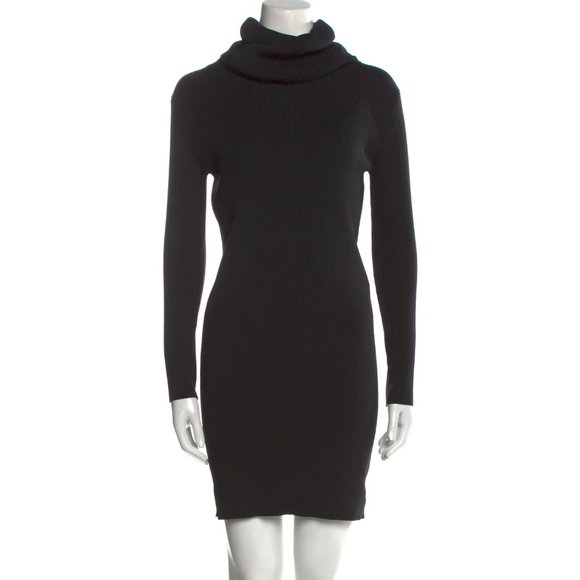 New Celine oversized funnel neck turtleneck ribbed fitted sweater mini dress - Picture 1 of 16